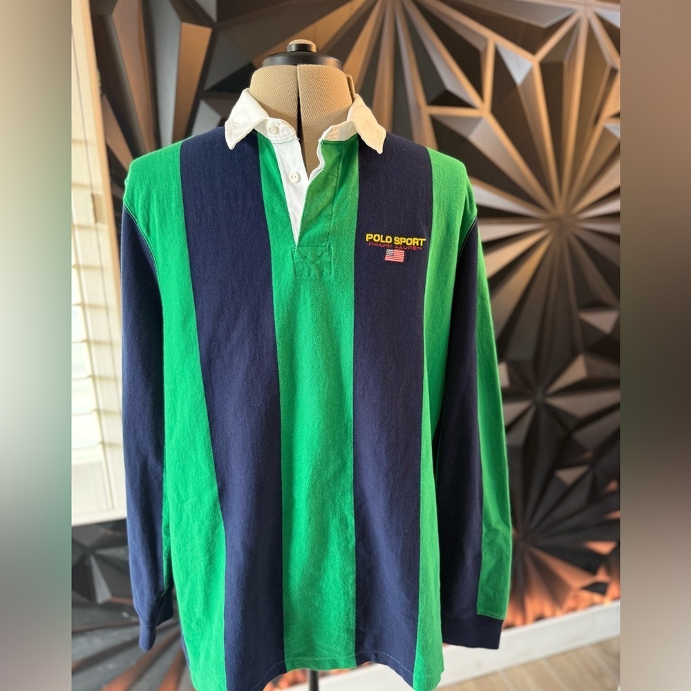 Polo Sport Green and Navy Striped Rugby